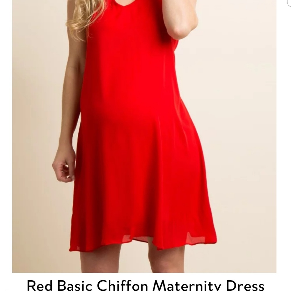 Red chiffon basic maternity dress